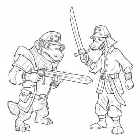 Desenho da Era do Gelo para colorir com Manny, Sid, Diego e Scrat em preto e branco