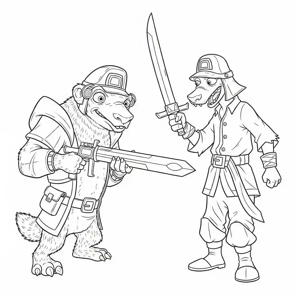 Desenho da Era do Gelo para colorir com Manny, Sid, Diego e Scrat em preto e branco