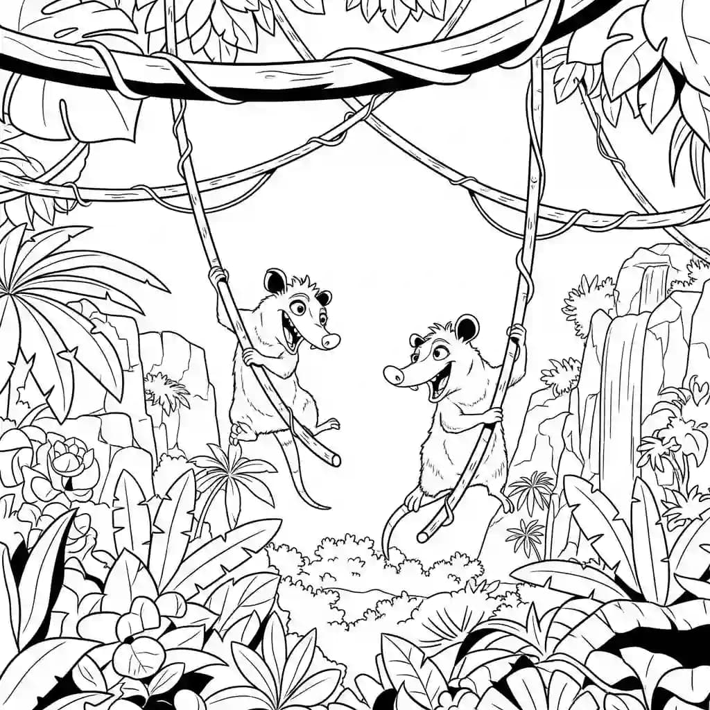Desenho da Era do Gelo para colorir com Manny, Sid, Diego e Scrat em preto e branco