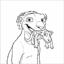 Desenho da Era do Gelo para colorir com Manny, Sid, Diego e Scrat em preto e branco