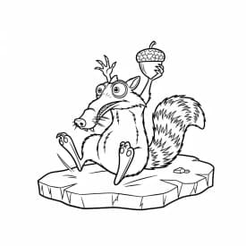 Desenho da Era do Gelo para colorir com Manny, Sid, Diego e Scrat em preto e branco