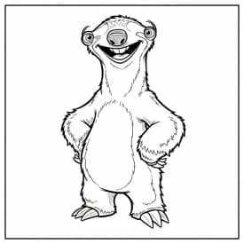 Desenho da Era do Gelo para colorir com Manny, Sid, Diego e Scrat em preto e branco