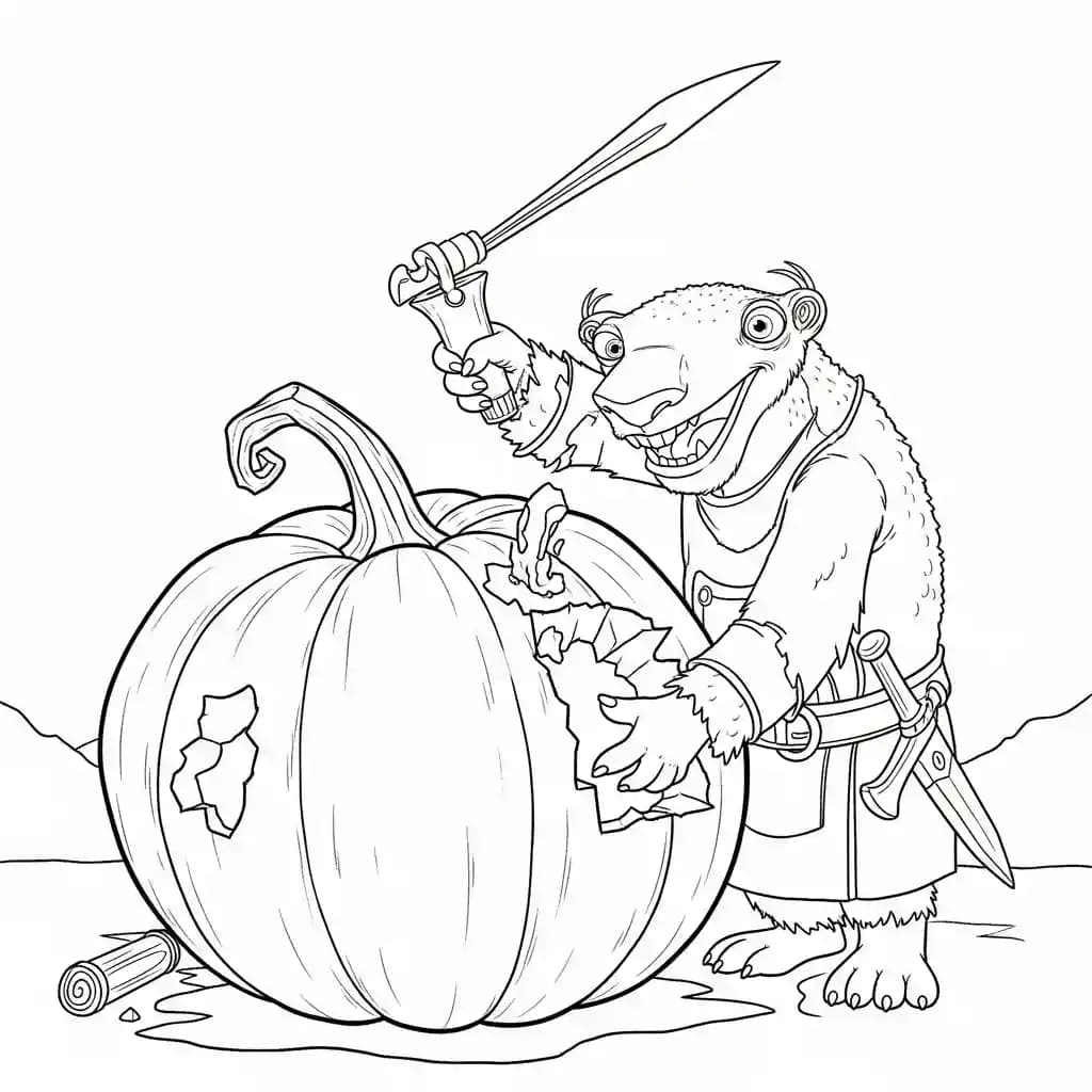 Desenho da Era do Gelo para colorir com Manny, Sid, Diego e Scrat em preto e branco