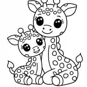 desenho de girafa mãe e filhote fofos para colorir