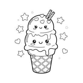 Desenho para colorir no estilo kawaii com cupcake sorridente, gatinho com olhos brilhantes e estrela com bochechas rosadas — perfeito para imprimir grátis e explorar um universo de fofura e criatividade.