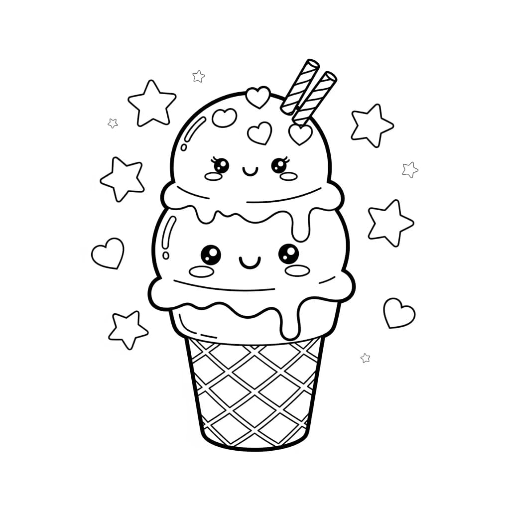 Desenho para colorir no estilo kawaii com cupcake sorridente, gatinho com olhos brilhantes e estrela com bochechas rosadas — perfeito para imprimir grátis e explorar um universo de fofura e criatividade.