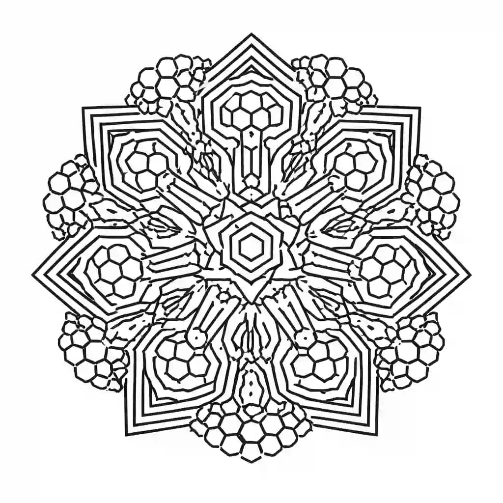 Mandala geométrica para colorir com linhas grossas em preto e branco