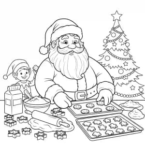 desenho de papai noel fazendo biscoitos para colorir