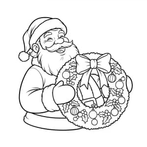 desenho de papai noel com guirlanda para colorir