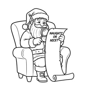 desenho de papai noel lendo lista de presentes para colorir