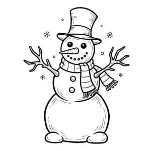 ilustração de um boneco de neve usando cartola, cachecol e com braços de galho