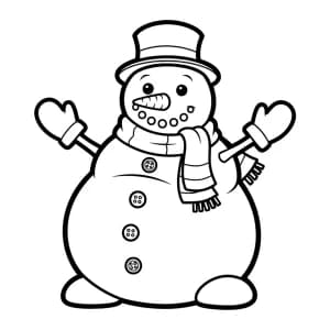 ilustração de um boneco de neve sorrindo com luvas, cachecol e cartola