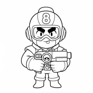 desenho do 8-Bit parado segurando o blaster com as duas mãos