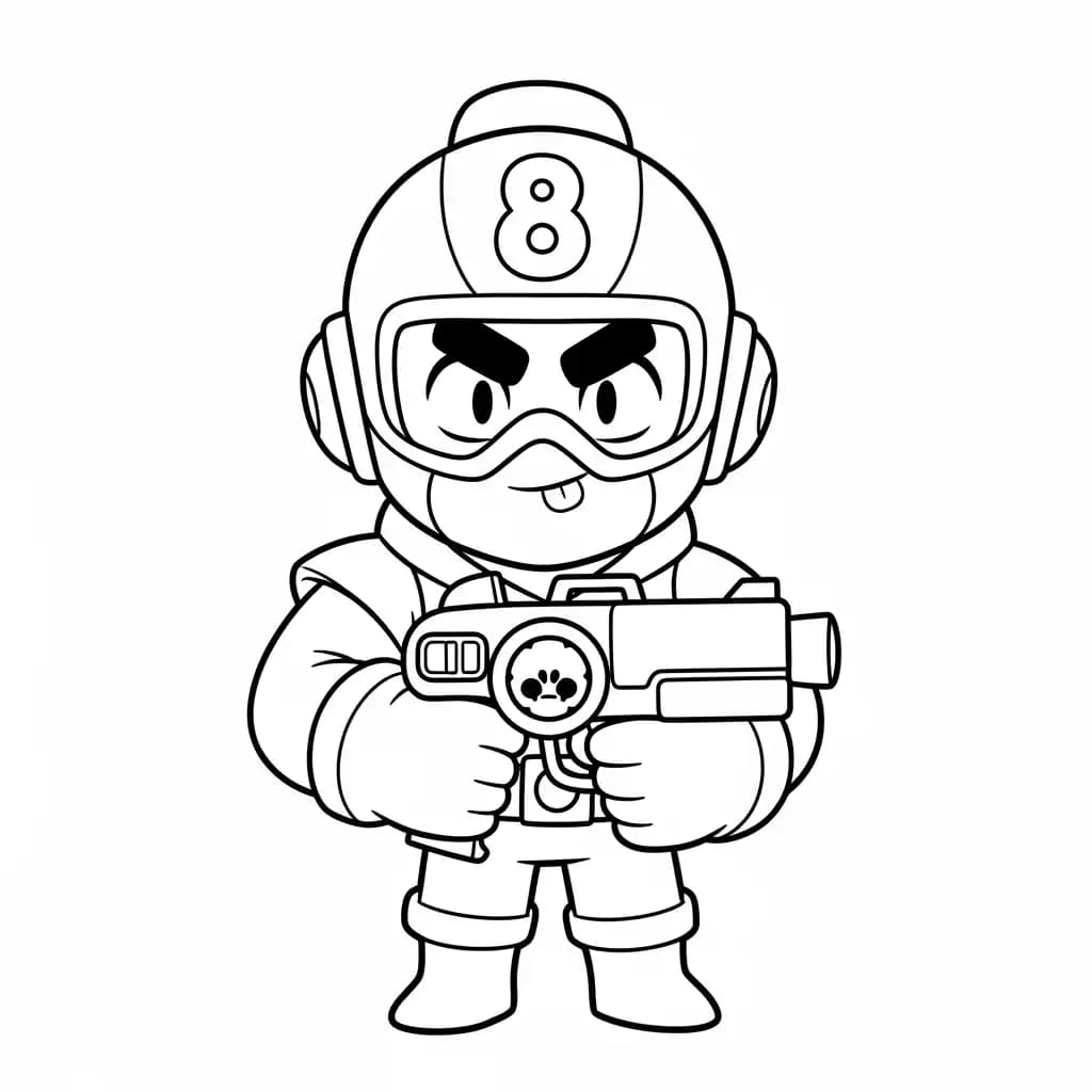 desenho do 8-Bit parado segurando o blaster com as duas mãos