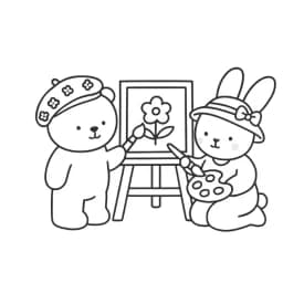 Bobbie Goods Desenho para colorir no estilo Bobbie Goods com ursinho sentado em uma poltrona lendo um livro, xícara de chá ao lado e ambiente aconchegante — ideal para imprimir grátis e aproveitar momentos de calma com arte fofa e vintage.