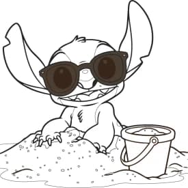 Desenhos para Colorir do Stitch com os Braços Cruzados e Cheio de Atitude Desenho para Colorir do Stitch na Areia com Óculos de Sol