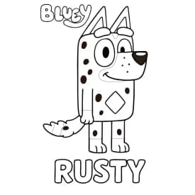 Família da Bluey para Colorir: Bluey, Bingo, Bandit e Chilli Juntos! Rusty para Colorir: Desenho do Amigo da Bluey em Destaque