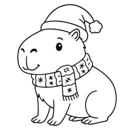 Capivara Natalina com Cachecol para Colorir