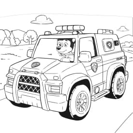 Desenho do Zuma da Patrulha Canina para Colorir Desenho do Chase Dirigindo o Carro de Polícia da Patrulha Canina para Colorir
