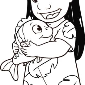 Desenhos para Colorir do Stitch Bravo com Expressão Fofa e Determinada Desenho para Colorir da Lilo com Peixinho Fofo