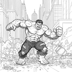 Desenho do Hulk Destruindo a Cidade para Colorir