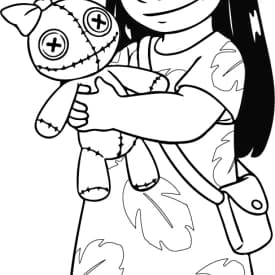 Desenho para Colorir da Lilo com a Boneca Scrump nos Braços