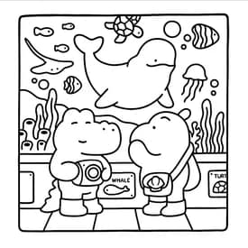 Desenho para Colorir Cozy Friends: Gatinho e Patinho Fazendo Biscoitos com Amor Desenho para Colorir Cozy Friends: Descobrindo o Mundo Marinho no Aquário