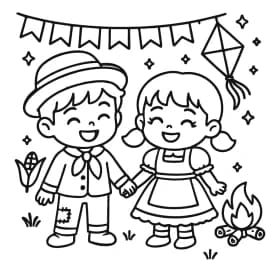 Desenho de Casal Caipira na Festa Junina para Colorir