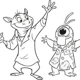 Desenho para Colorir da Lilo Fazendo o Stitch Sorrir à Força Desenho para Colorir dos Personagens de Lilo & Stitch – Pleakley e Alienígena
