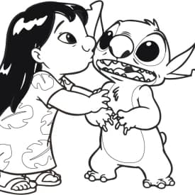 Desenhos para Colorir da Lilo Dando um Beijo no Stitch