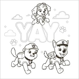 Desenho da Patrulha Canina em Grupo para Colorir Desenho da Patrulha Canina para Colorir - Rubble, Chase e Skye em Cena de Diversão