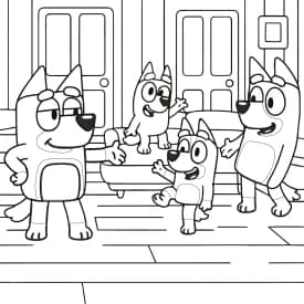 Bluey e Amigos para Colorir Família da Bluey para Colorir: Bluey, Bingo, Bandit e Chilli Juntos!
