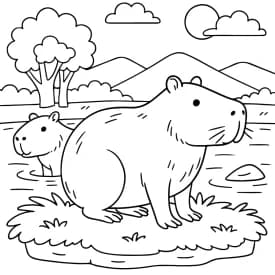 Capivaras na Natureza para Colorir