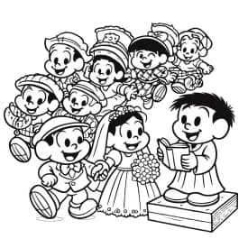 Casamento Caipira na Festa Junina – Desenho para Colorir