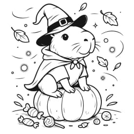 Capivara Bruxinha no Halloween para Colorir