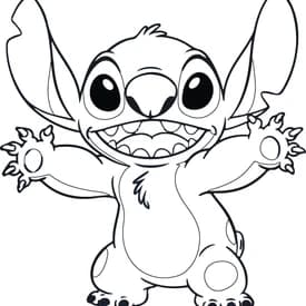 Desenhos para Colorir da Lilo e Stitch Dançando Hula Desenho para Colorir do Stitch com Braços Abertos e Sorriso Entusiasmado