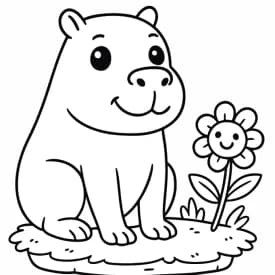 Capivara com Flor para Colorir