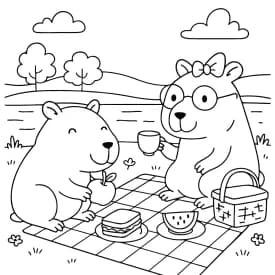 Duas Capivaras no Piquenique para Colorir