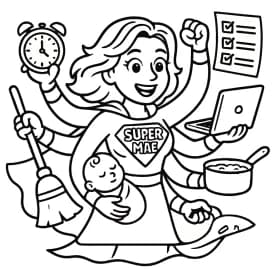 Super Mãe Multitarefa - Desenho para Colorir