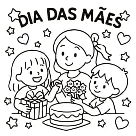 Dia das Mães - Presentes, Flores e Bolo para Colorir
