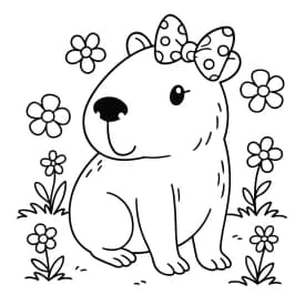 Capivara Fofa com Laço e Flores para Colorir