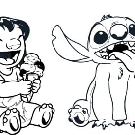 Desenho para Colorir do Stitch Relaxando com Óculos de Sol Desenhos para Colorir da Lilo com Sorvete e Stitch Engraçado