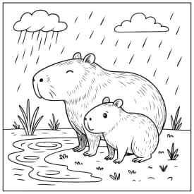 Capivaras na Chuva para Colorir