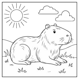 Capivara no Campo para Colorir