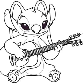 Desenho para Colorir da Lilo Fazendo o Stitch Sorrir à Força Desenhos para Colorir da Angel Tocando Violão Sentada