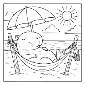 Capivara na Praia para Colorir