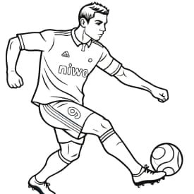 Cristiano Ronaldo chutando a bola – desenho para colorir com uniforme esportivo