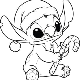 Desenhos para Colorir da Lilo e Stitch Andando de Triciclo Desenho para Colorir do Stitch Natalino com Gorro e Bengala Doce