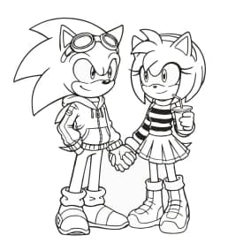 Desenho para Colorir do Sonic e Amy com Roupas Modernas
