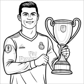 Cristiano Ronaldo com troféu – desenho para colorir